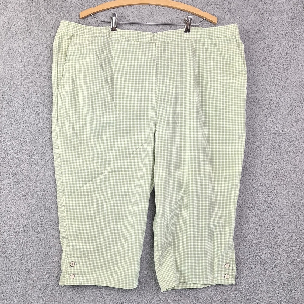 Alfred Dunner Womens Capri Pants 24W Green Gingham Check Pull‎ On Pockets